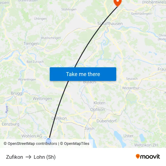 Zufikon to Lohn (Sh) map