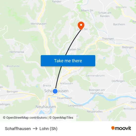 Schaffhausen to Lohn (Sh) map