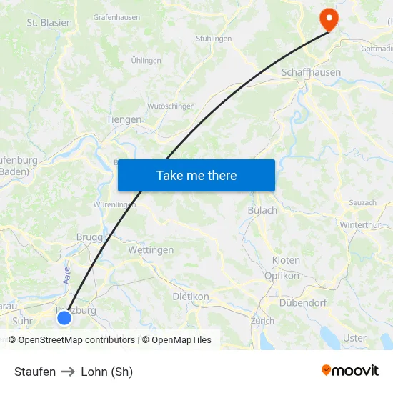 Staufen to Lohn (Sh) map