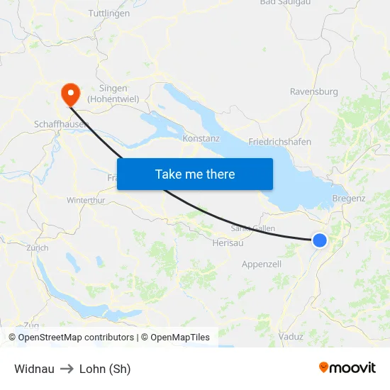 Widnau to Lohn (Sh) map