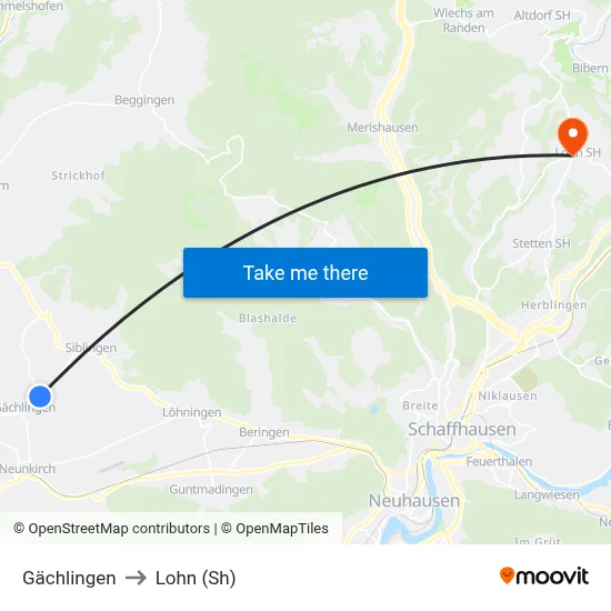 Gächlingen to Lohn (Sh) map
