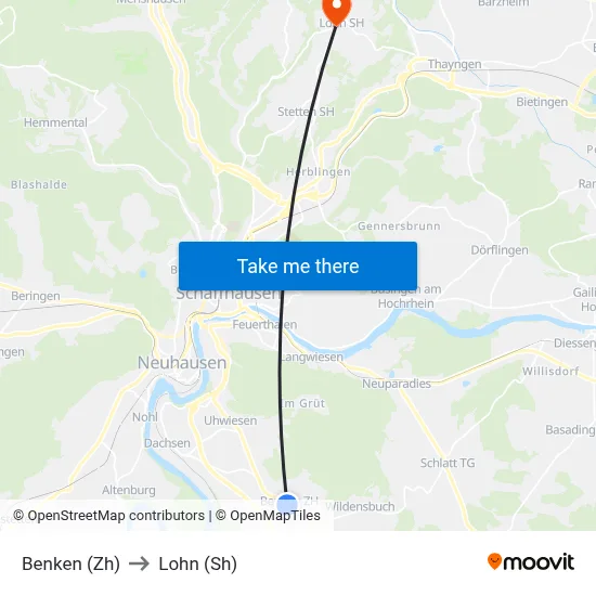 Benken (Zh) to Lohn (Sh) map
