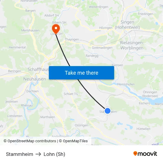 Stammheim to Lohn (Sh) map