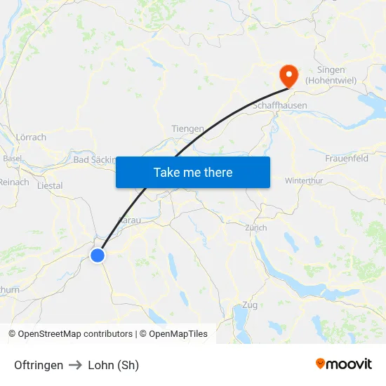 Oftringen to Lohn (Sh) map