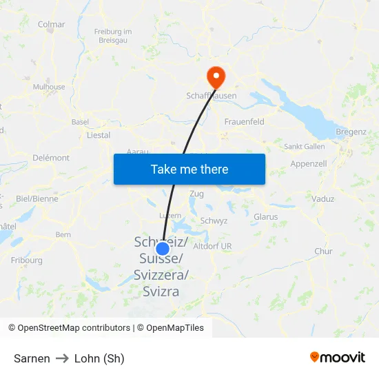 Sarnen to Lohn (Sh) map