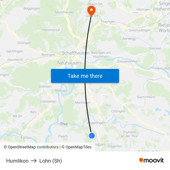 Humlikon to Lohn (Sh) map