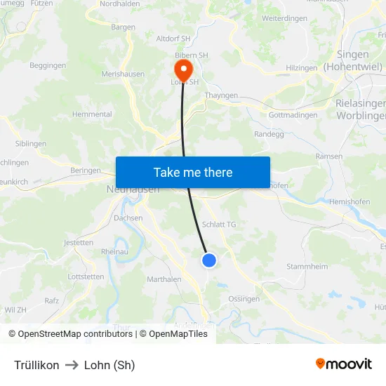 Trüllikon to Lohn (Sh) map