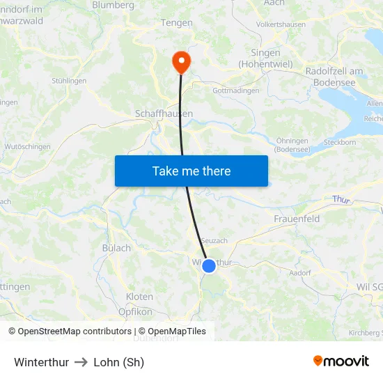 Winterthur to Lohn (Sh) map