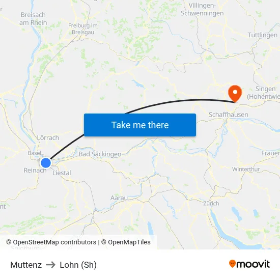 Muttenz to Lohn (Sh) map