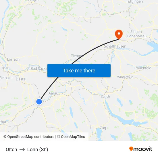 Olten to Lohn (Sh) map