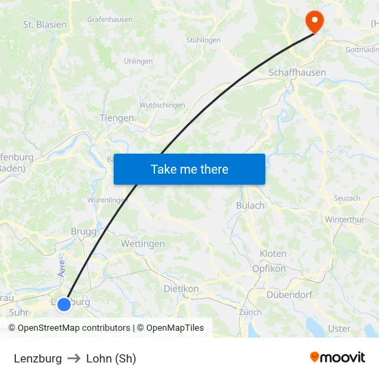 Lenzburg to Lohn (Sh) map