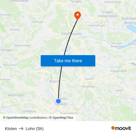 Kloten to Lohn (Sh) map