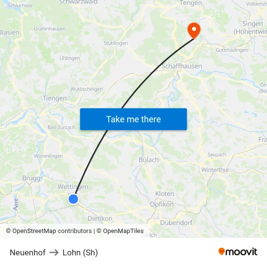 Neuenhof to Lohn (Sh) map
