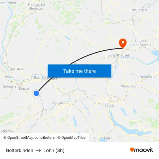 Gelterkinden to Lohn (Sh) map