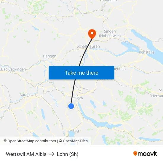 Wettswil AM Albis to Lohn (Sh) map