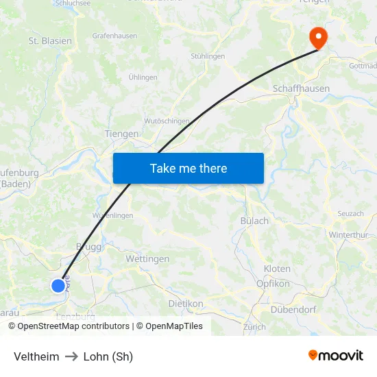Veltheim to Lohn (Sh) map