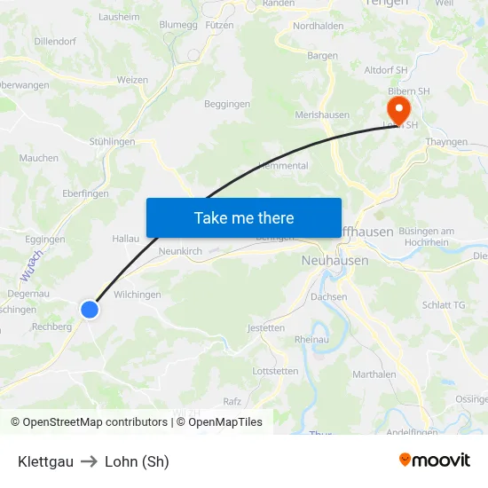 Klettgau to Lohn (Sh) map