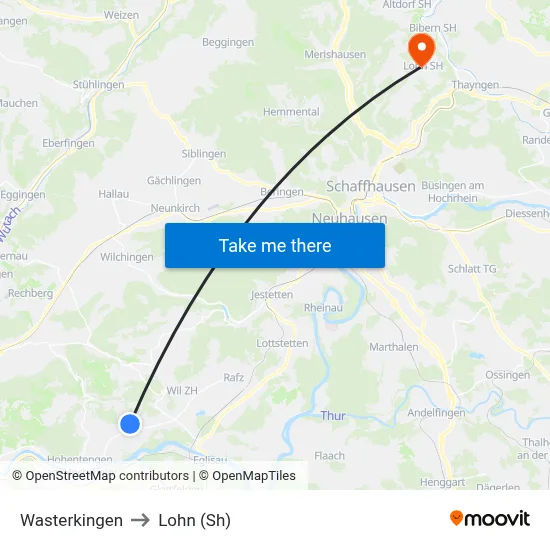 Wasterkingen to Lohn (Sh) map