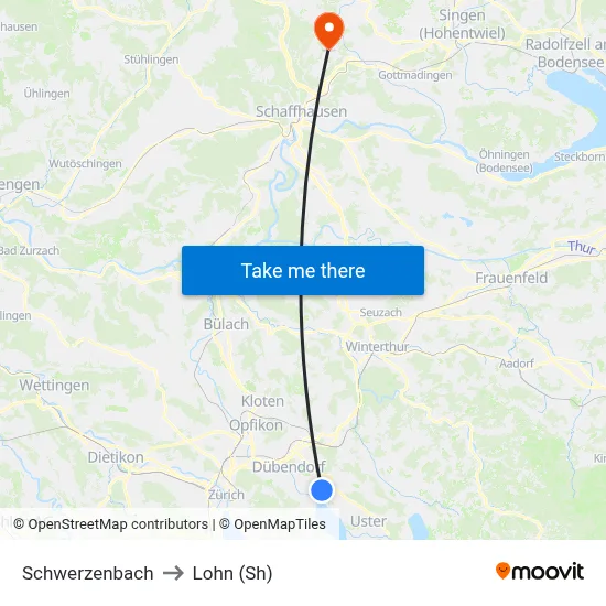 Schwerzenbach to Lohn (Sh) map