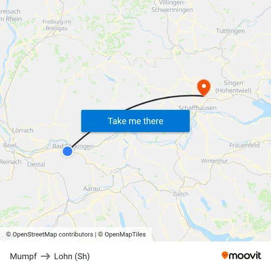 Mumpf to Lohn (Sh) map