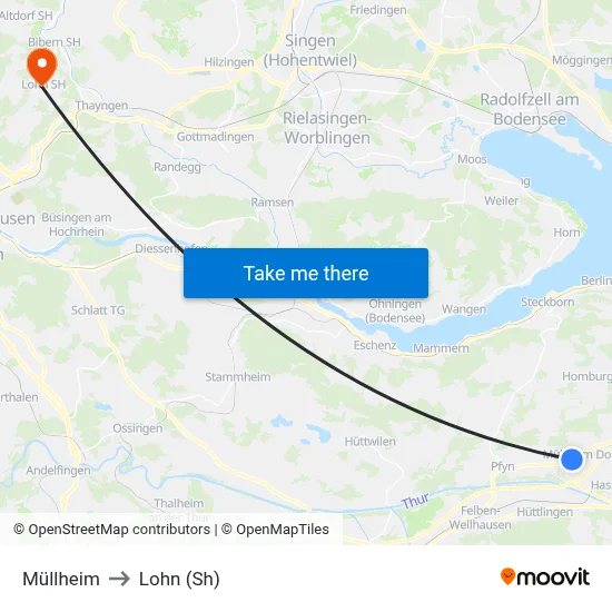 Müllheim to Lohn (Sh) map