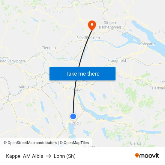 Kappel AM Albis to Lohn (Sh) map