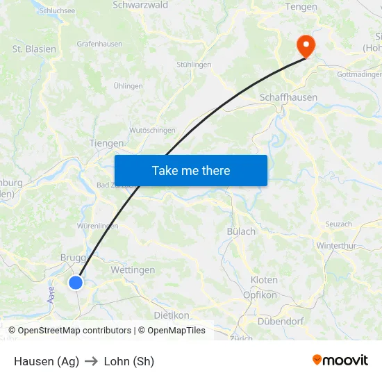 Hausen (Ag) to Lohn (Sh) map