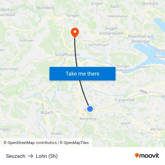 Seuzach to Lohn (Sh) map