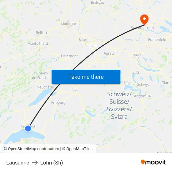Lausanne to Lohn (Sh) map