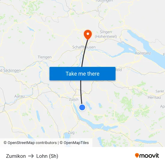 Zumikon to Lohn (Sh) map