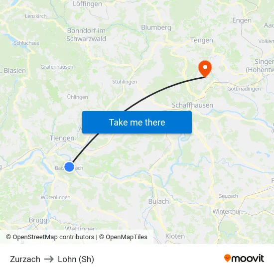 Zurzach to Lohn (Sh) map