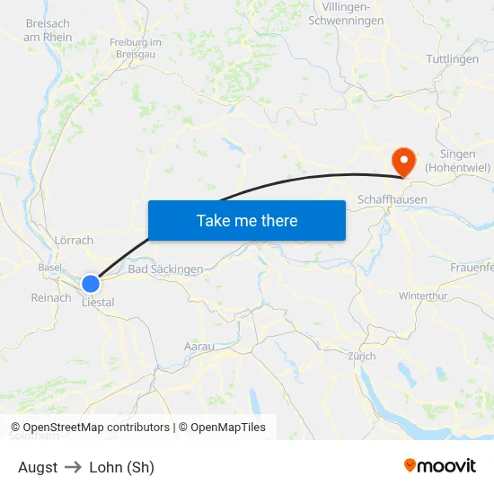 Augst to Lohn (Sh) map