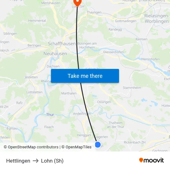 Hettlingen to Lohn (Sh) map