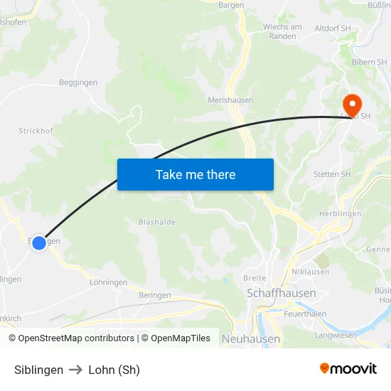 Siblingen to Lohn (Sh) map
