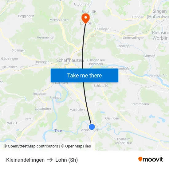 Kleinandelfingen to Lohn (Sh) map