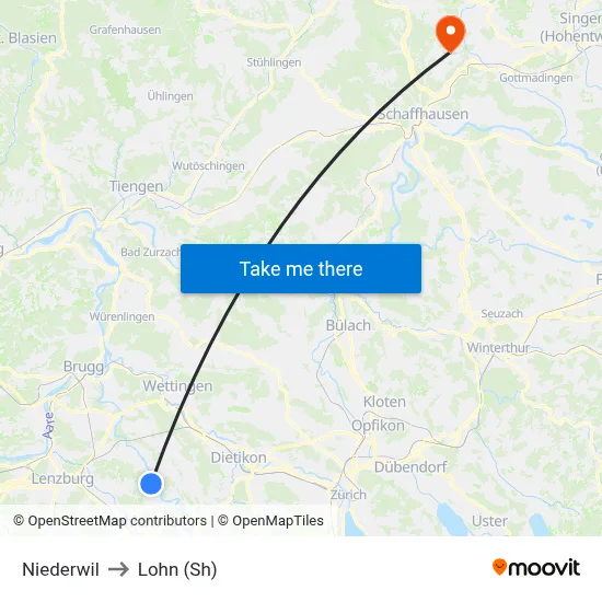 Niederwil to Lohn (Sh) map