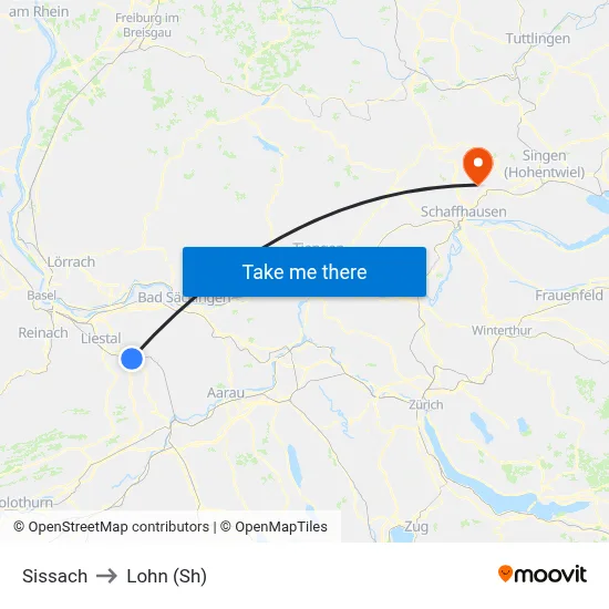 Sissach to Lohn (Sh) map