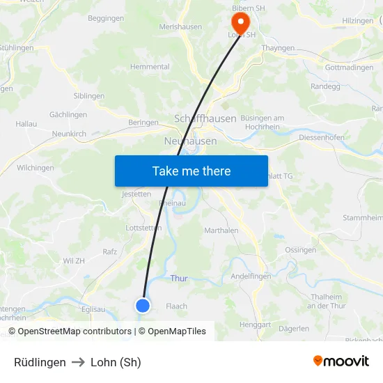 Rüdlingen to Lohn (Sh) map