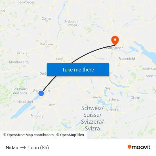 Nidau to Lohn (Sh) map