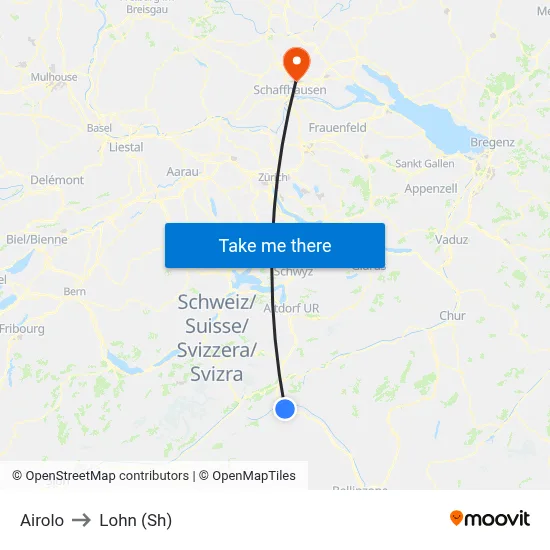 Airolo to Lohn (Sh) map