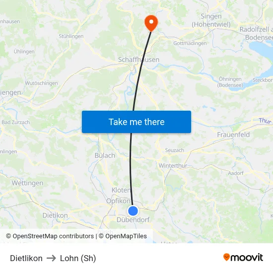 Dietlikon to Lohn (Sh) map