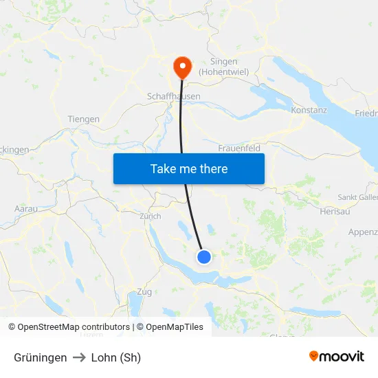Grüningen to Lohn (Sh) map