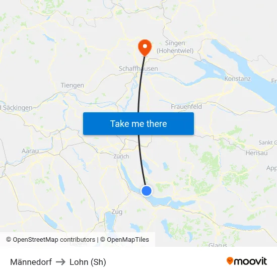 Männedorf to Lohn (Sh) map