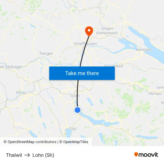 Thalwil to Lohn (Sh) map