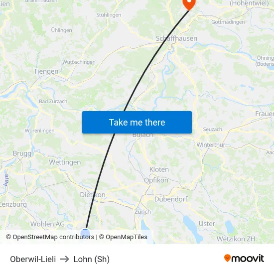 Oberwil-Lieli to Lohn (Sh) map