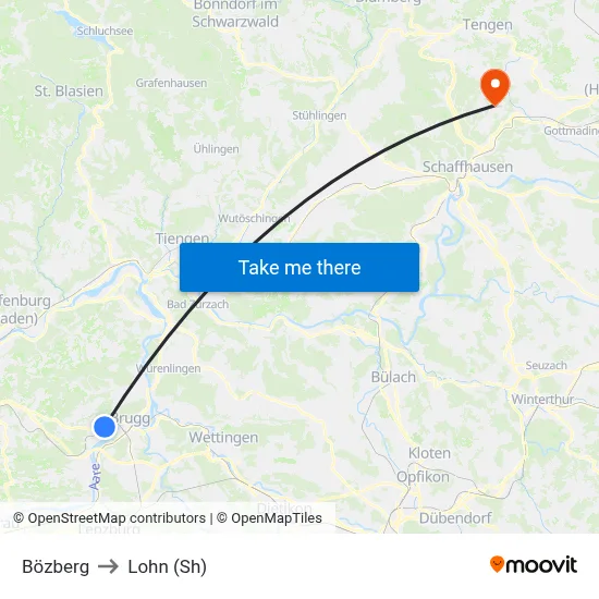 Bözberg to Lohn (Sh) map