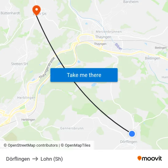 Dörflingen to Lohn (Sh) map