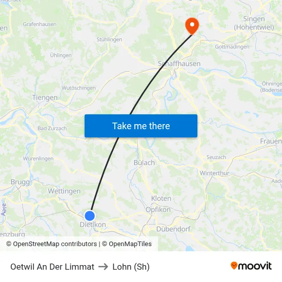 Oetwil An Der Limmat to Lohn (Sh) map