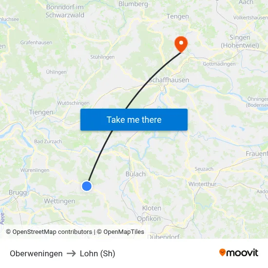 Oberweningen to Lohn (Sh) map