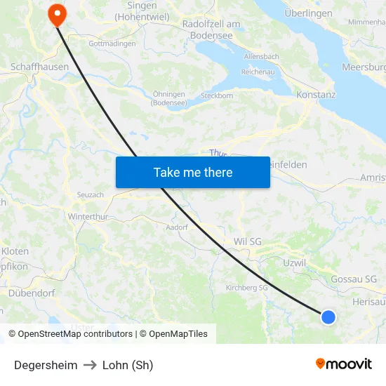 Degersheim to Lohn (Sh) map